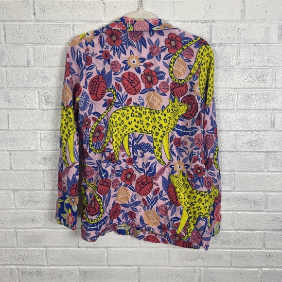 Agathe Singer Anthropologie Cheetah Pajama Top Womens Size S Sleep Dopamine - Picture 2 of 11